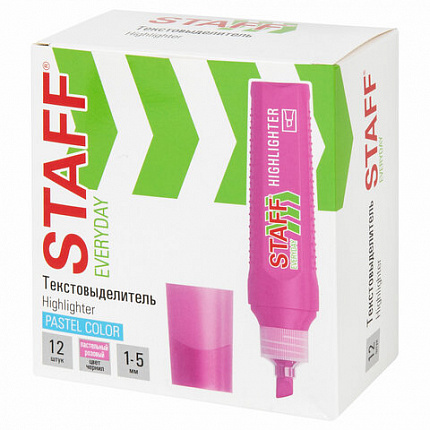 Текстовыделитель STAFF "EVERYDAY HL-707", ПАСТЕЛЬНЫЙ РОЗОВЫЙ, линия 1-5 мм, скошенный наконечник, 152545