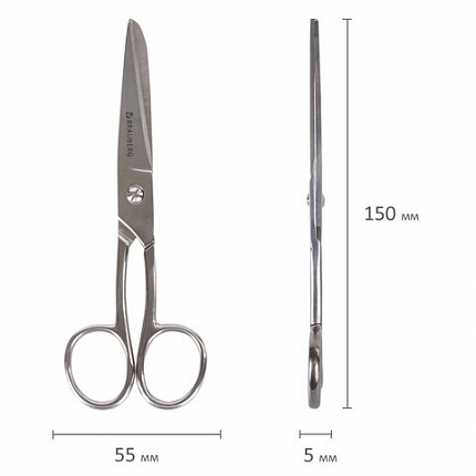Ножницы цельнометаллические BRAUBERG "Professional", 150 мм, классической формы, 237101
