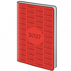 Ежедневник датированный 2027, А5, 138х213 мм, BRAUBERG "Aura", под кожу, гибкий, красный, 117929