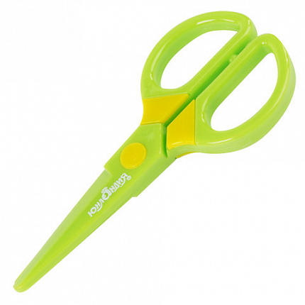 Ножницы ЮНЛАНДИЯ "МУЛЬТЯШКИ", 125 мм, с безопасными пластиковыми лезвиями, зеленые, 236983