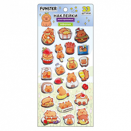 Наклейки зефирные "Капибары", 18х9,5 см, ассорти 6 видов, FUNSTER (ФАНСТЕР), 666093