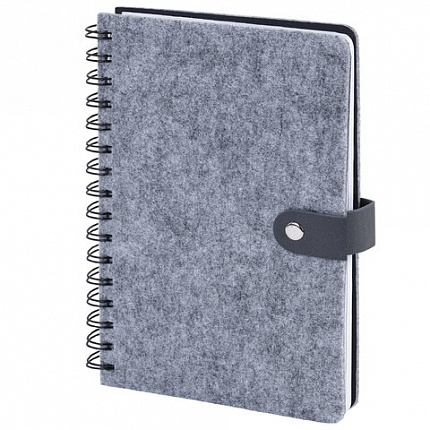 Ежедневник недатированный А5 135х210мм BRAUBERG Felt на гребне, войлок, кнопка 160л, серый, 117133