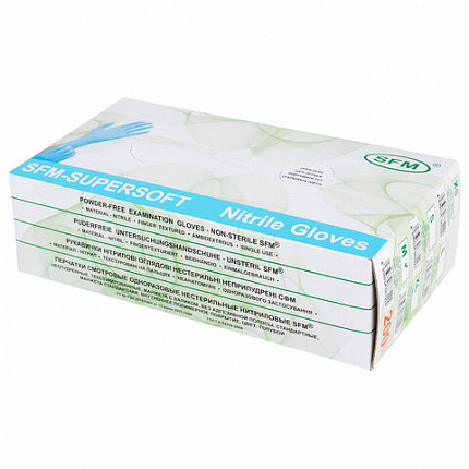 Перчатки нитриловые смотровые SFM Supersoft, Германия, 100 пар (200 штук), размер 7-8, М (средний)