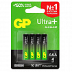 Батарейки КОМПЛЕКТ 4 шт., GP Ultra Plus G-Tech, AAA (LR03), алкалиновые, мизинчиковые, 24AUPA21-2CRSB4