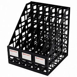 Лоток вертикальный для бумаг BRAUBERG "ULTRA", 240 мм, 6 отделений, сетчатый, сборный, черный, 238251