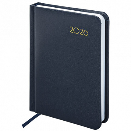 Ежедневник датированный 2026, МАЛЫЙ ФОРМАТ 100х150 мм, А6, BRAUBERG "Select", балакрон, темно-синий, 117259