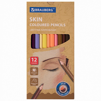 Карандаши цветные BRAUBERG, 60 цветов (Базовые, Металлик, Неон, Пастель, Телесные), 181792