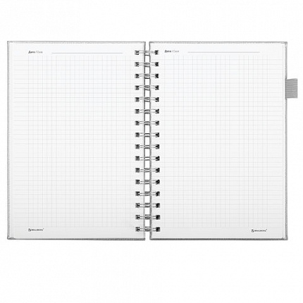 Бизнес-тетрадь на гребне А5 148х216 мм, BRAUBERG "Calipso" под кожу, резинка, клетка, 80 л., серая, 116253