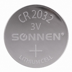 Батарейка литиевая SONNEN Lithium CR2032 "таблетка, дисковая, кнопочная" 1 шт., блистер, 451974