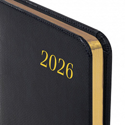 Еженедельник датированный 2026, А5, 145х215 мм, BRAUBERG "Iguana", под кожу, черный, 117171