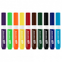 Фломастеры суперсмываемые толстые для малышей BRAUBERG KIDS, 10 цветов, ПВХ-упаковка, 152605