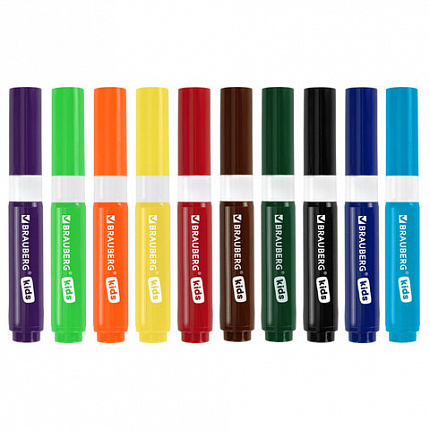 Фломастеры суперсмываемые толстые для малышей BRAUBERG KIDS, 10 цветов, ПВХ-упаковка, 152605