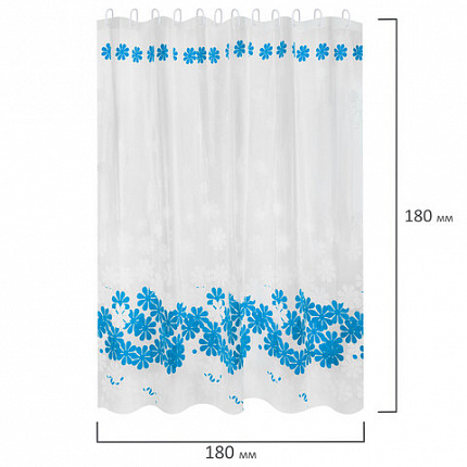Шторка для ванной PEVA, 180х180 см, кольца в комплекте, дизайн ассорти, ЦВЕТЫ, WBZ (ВБЗ), 700071