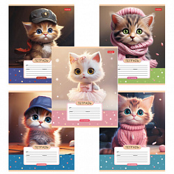 Тетрадь 12 л., HATBER клетка, обложка картон, "Мы - котики!" (микс в спайке), 086195, 12Т5В1