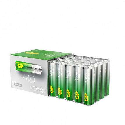 Батарейки КОМПЛЕКТ 40 шт., GP Super G-Tech, AA (LR6,15А), алкалиновые, пальчиковые, 15AA21-2CRSWC40
