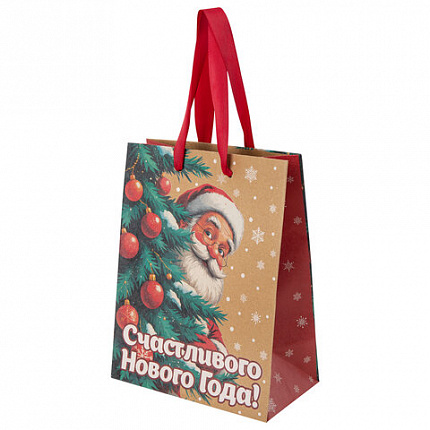 Пакет подарочный (1 шт.) новогодний, 18х10х23 см, "Зимнее волшебство", крафт, ассорти, ЗОЛОТАЯ СКАЗКА, 592435