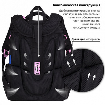 Ранец BRAUBERG LUMINOUS, 2 отделения, с брелоком, "Бриллианты", СВЕТЯЩИЙСЯ РИСУНОК, 38х29х16 см, 272070