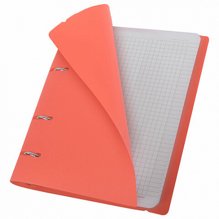 Тетрадь на кольцах А5 175х220мм, 120л, пластик, с резинкой, BRAUBERG, Коралловый, 404621