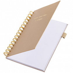 Бизнес-тетрадь на гребне А5 148х216 мм, BRAUBERG "Calipso" под кожу, резинка, клетка, 80 л., бежевый, 116254