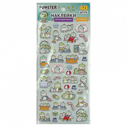 Наклейки гелевые "Зверяшки-обаяшки", 17,5х9 см, ассорти 12 видов, FUNSTER (ФАНСТЕР), 666085