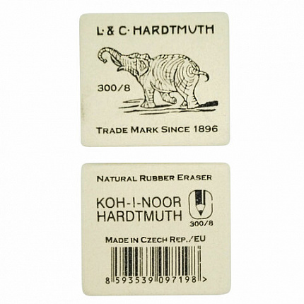 Ластик KOH-I-NOOR "Слон" 300/08, 54х48х16 мм, белый, прямоугольный, натуральный каучук, 0300008005KDRU