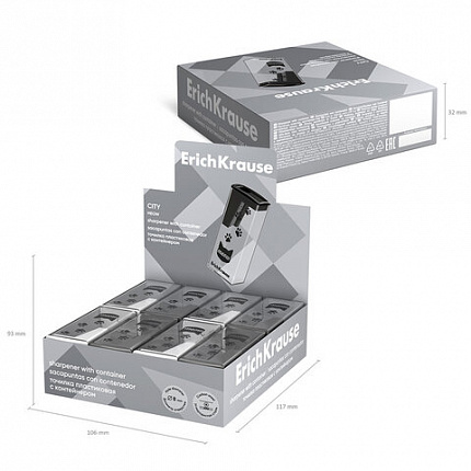 Точилка ERICH KRAUSE "City Meow", с контейнером, пластиковая, корпус ассорти, 61543