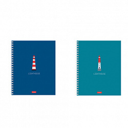 Тетрадь А5, 96 л., HATBER, гребень, клетка, Soft-touch ламинация, "Lighthouse" (микс в спайке), 089770, 96Т5лВ1гр