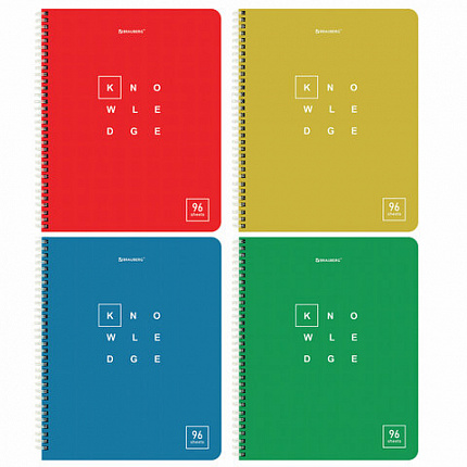 Тетрадь А5 96 л. BRAUBERG, гребень, клетка, обложка картон, "Knowledge" (микс в спайке), 404421