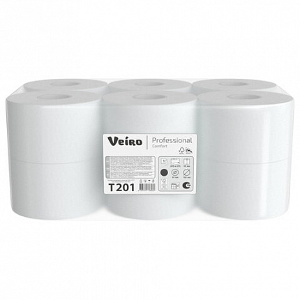 Бумага туалетная 190м, VEIRO Professional (Система T2), КОМПЛЕКТ 12шт, COMFORT, T201