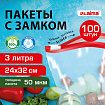 Пакеты для заморозки продуктов, 3 л, КОМПЛЕКТ 100 шт., с замком-застежкой (слайдер), LAIMA, 608914