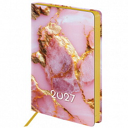 Ежедневник датированный 2027 А5 138x213 мм, BRAUBERG "Vista", под кожу, гибкий, "Pink marble", 117983
