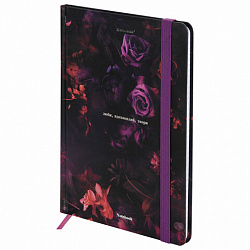 Блокнот с резинкой в клетку 96 л., А5 145х203 мм, твердая обложка с фольгой, BRAUBERG, "Цветы", 116327