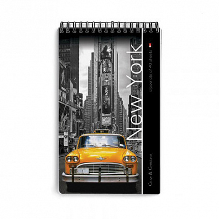 Блокнот А5, 40 л., гребень, ламинированный картон, клетка, Альт, "Города", (5 видов), 3-40-463