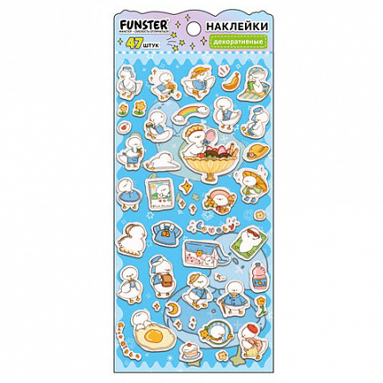Наклейки декоративные "Милые животные", 17,5х9 см, ассорти 6 видов, FUNSTER (ФАНСТЕР), 6666081