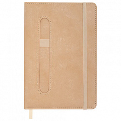 Блокнот А5 148x218 мм BRAUBERG "Optimal", под кожу, 80 листов, резинка, держатель для ручки, клетка, бежевый, 118636