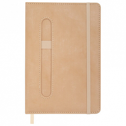 Блокнот А5 148x218 мм BRAUBERG "Optimal", под кожу, 80 листов, резинка, держатель для ручки, клетка, бежевый, 118636