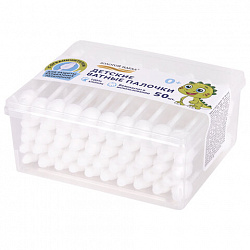 Ватные палочки детские 50 шт., с ограничителем, ЗОЛОТОЙ ИДЕАЛ, 100% хлопок, 116532