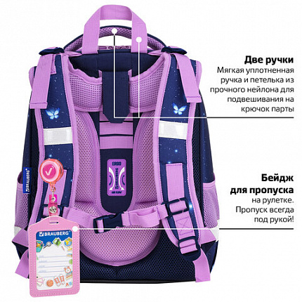 Ранец BRAUBERG PREMIUM, 2 отделения, с брелоком, "Night catcher", СВЕТЯЩИЙСЯ, 38х29х16 см, 273099