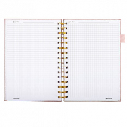 Бизнес-тетрадь на гребне А5 148х216 мм, BRAUBERG "Calipso" под кожу, резинка, клетка, 80 л., розовая, 116251