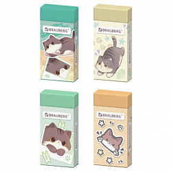 Ластик кросс-серия МИЛЫЕ КОТЫ, 50х24х10 мм, прямоугольный, картонный держатель, ассорти, ЭКО ПВХ, BRAUBERG, 273227