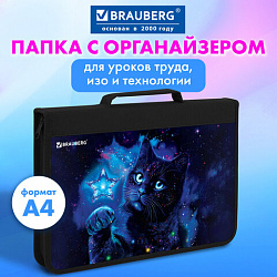 Папка на молнии BRAUBERG А4 с ручкой, с органайзером, 1 отделение, "Star cat", 274475