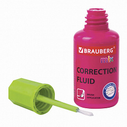 Корректирующая жидкость BRAUBERG MIX, быстросохнущая, 20 мл, с кисточкой, ассорти, 229074