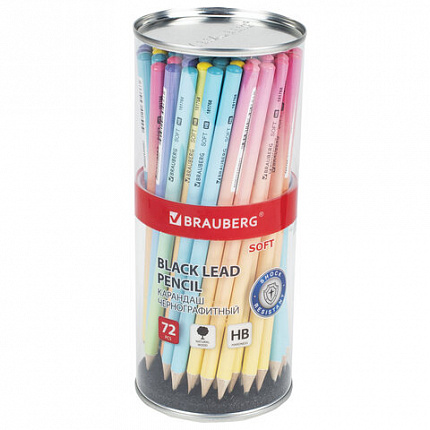 Карандаш чернографитный BRAUBERG "SOFT PASTEL", 1 шт., HB, корпус ассорти, 181768