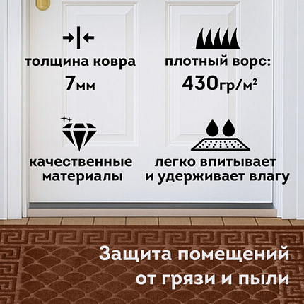 Коврик придверный 60х90 см, ВЕНГЕ, грязезащитный, 430 г/м2, фактурный рисунок ЧЕШУЙКИ, ЛЮБАША, 701062
