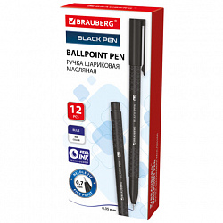 Ручка шариковая масляная BRAUBERG "BLACK PEN", СИНЯЯ, игольчатый узел 0,7 мм, линия письма 0,35 мм, 144325