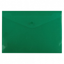 Папка-конверт с кнопкой прозрачная А4 BRAUBERG UNIVERSAL, до 100 листов, зеленая, 0,15 мм, 273074