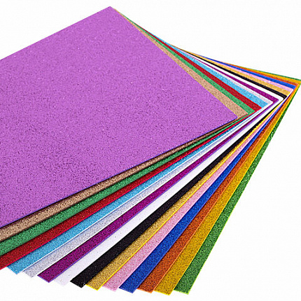 Пористая резина/фоамиран А4, 2 мм, НАБОР, 15 листов, 15 цветов, яркие цвета, блестки, ОСТРОВ СОКРОВИЩ, 665102