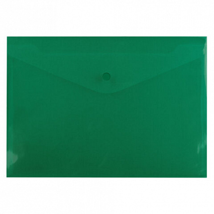 Папка-конверт с кнопкой прозрачная А4 BRAUBERG UNIVERSAL, до 100 листов, зеленая, 0,15 мм, 273074