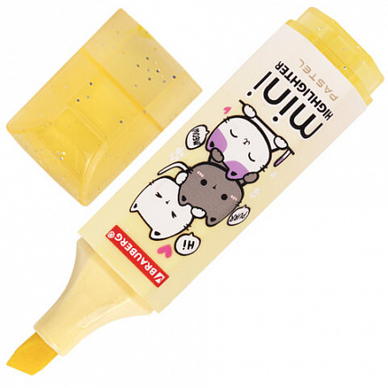 Текстовыделитель мини с принтами BRAUBERG "PASTEL", АССОРТИ В ПЛАСТИКОВОЙ БАНКЕ, 1-5 мм, 152536