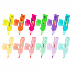 Набор текстовыделителей 12 ЦВЕТОВ, STAFF EVERYDAY HL-707, 6 неоновых цветов + 6 пастельных цветов, линия 1-5 мм, скошен. наконечник, 152552